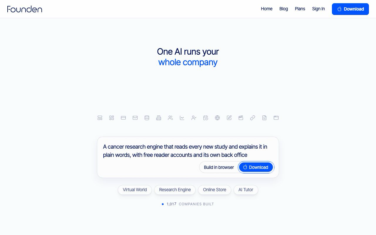 Founden product screenshot, One AI runs your whole company